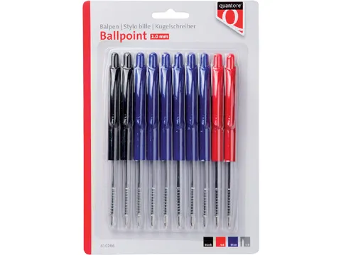 Balpen Quantore Drukknop assorti medium, Blister 10 stuks