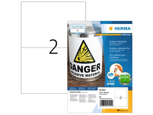 HERMA 9541 Weervast Outdoor folie-etiket A4 210x148mm Wit 80 stuks