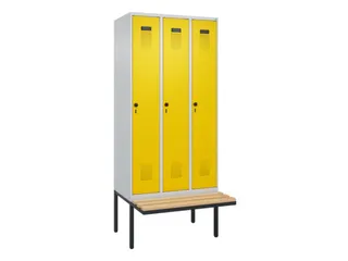 locker met bank,HxBxD 2120x900x815mm,3vak,vak B 300mm,draaigrendel - 3