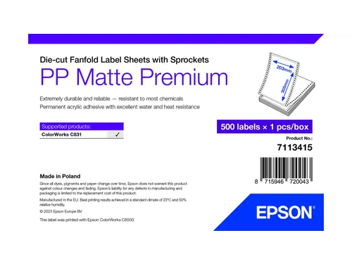 Epson 7113415, Wit, Zelfklevend printerlabel, Gestanste etiket, Waaier