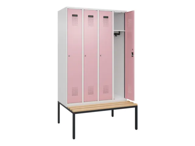 locker met bank,HxBxD 2120x1200x815mm,4vak,vak B 300mm,cilinderslot