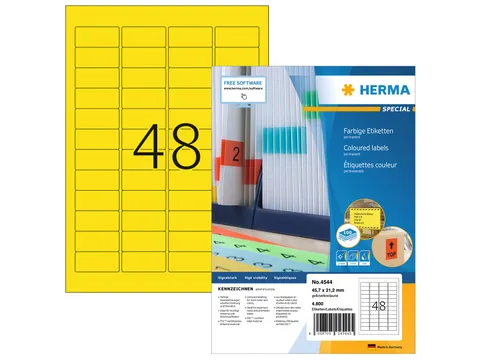 HERMA 4544 Gekleurde etiketten A4 45,7x21,2mm Geel 4800 stuks