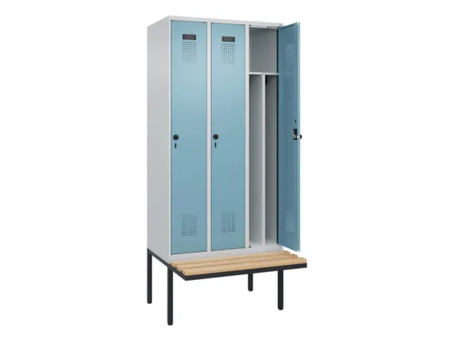 locker met bank,voor scheiding van kleding,HxBxD 2120x900x815mm,3vak