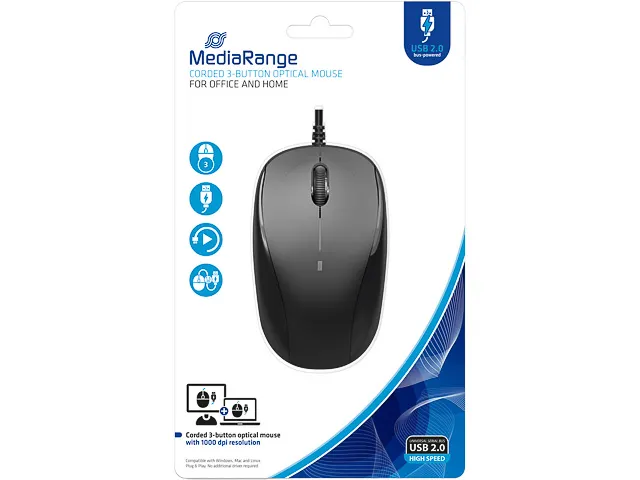 MROS213 Optische muis 3 knoppen bedraad Zwart