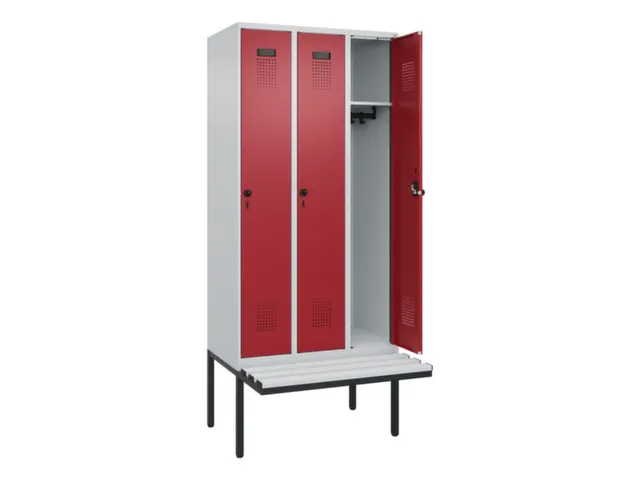 locker met bank,HxBxD 2120x900x815mm,3vak,vak B 300mm,draaigrendel