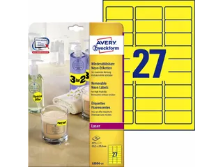 Gekleurde Etiketten Avery Zweckform 63,5x29,6mm Neon Geel 675 stuks - 1