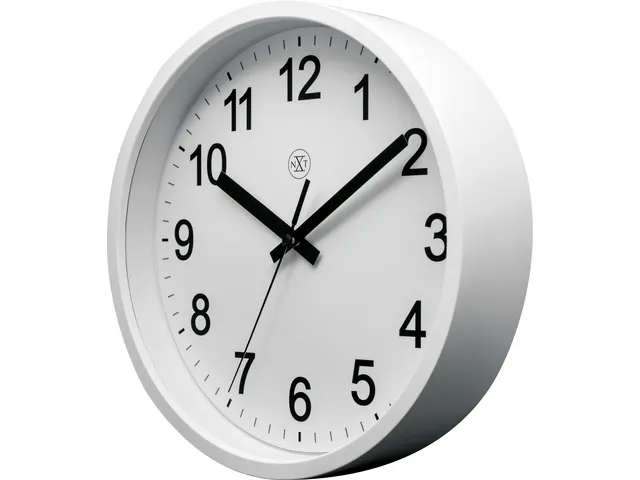Horloge murale NXT dia. 25,cm plast. blanc, cadran blanc silencieuse