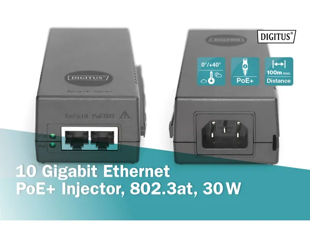 10 Gigabit Ethernet PoE+-injector, 802.3at 30W