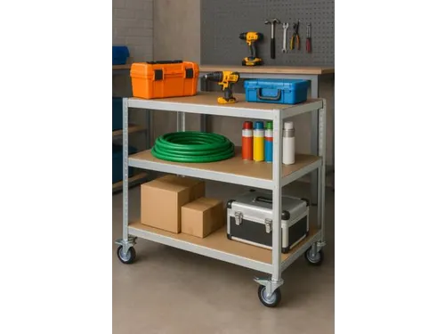 Etagewagen,Draagverm. 150Kg,3Etage(S),Houten Legbordetage,Lichtgrijs