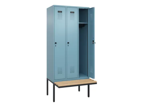 locker met bank,HxBxD 2120x900x815mm,3vak,vak B 300mm,draaigrendel