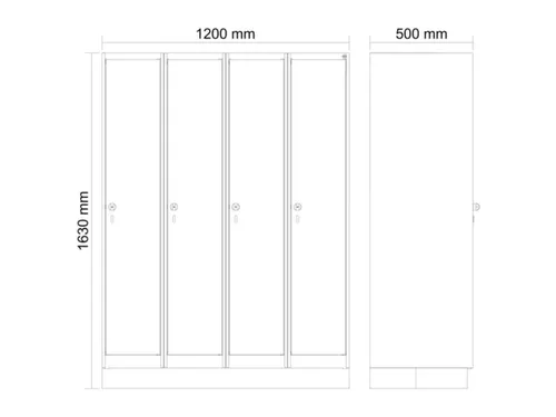 schoollocker,HxBxD 1630x1200x500mm,4vak,vak B 300mm,draaigrendel