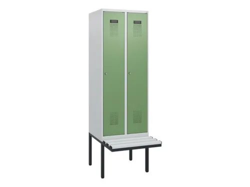 locker met bank,HxBxD 1950x600x815mm,2vak,vak B 300mm,cilinderslot