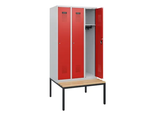 locker met bank,HxBxD 1950x900x815mm,3vak,vak B 300mm,cilinderslot