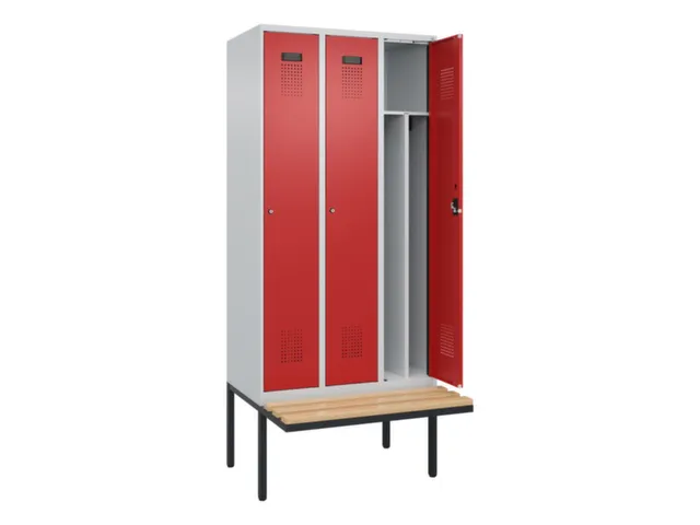 locker met bank,voor scheiding van kleding,HxBxD 2120x900x815mm,3vak