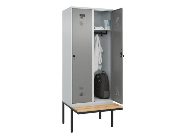 locker met bank,HxBxD 2120x800x815mm,2vak,vak B 400mm,draaigrendel