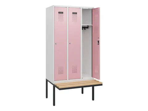 locker met bank,HxBxD 1950x900x815mm,3vak,vak B 300mm,cilinderslot