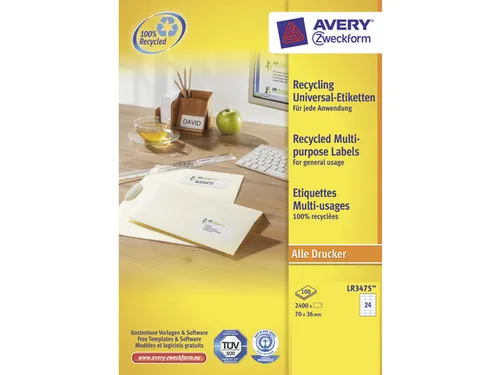 etiket Avery Zweckform ILK 70x36mm recycled Wit 2400 stuks