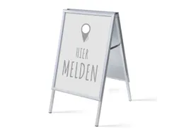 Stoepbord A1 complete set met print "Hier melden" Grijs