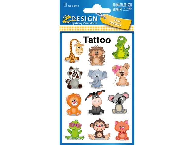 Tattoo etiket Z-design Kids pakje a 1 vel dieren