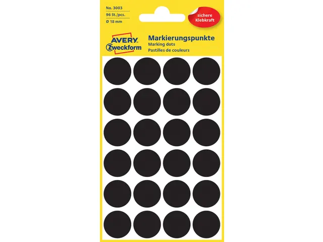 Etiquette Avery Zweckform 3003 Rond 18mm Noir 96 pcs