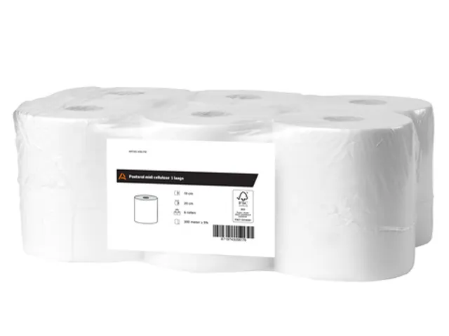 Poetsrol midi cellulose 1-laags 20 cm 6 x 300 meter in folie FSC