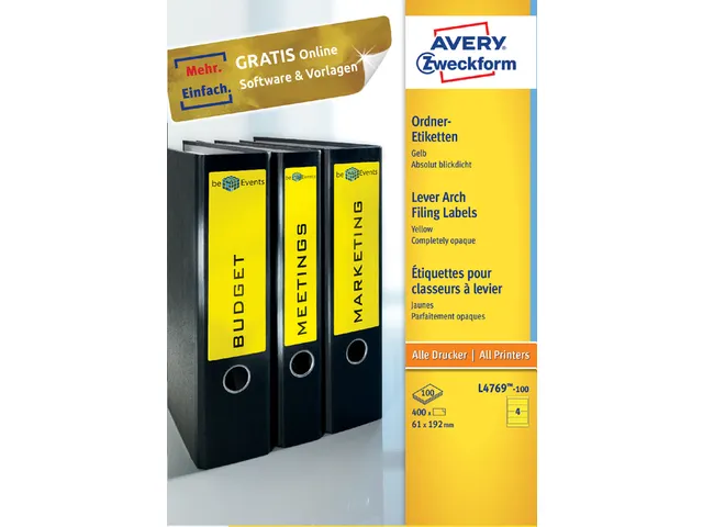 Rugetiket Avery Zweckform breed 192x61mm Geel L4769 400 stuks