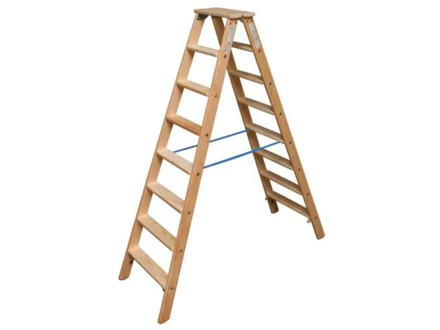 dubbele ladder,beide zijden,2x8treden,Stand H 1,3m,balk L 1,85m,hout