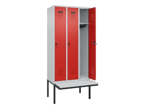 locker met bank,HxBxD 2120x900x815mm,3vak,vak B 300mm,draaigrendel