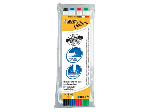 Viltstift Bic Velleda 1721 whiteboard rond fijn assorti set à 4 stuks