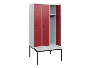 locker met bank,HxBxD 1950x900x815mm,3vak,vak B 300mm,draaigrendel - 2