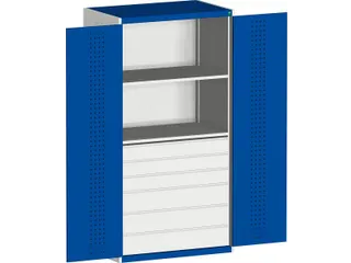 systeemkast 2000x1050x650mm 2xStalen bodem 6laden Ral7035 Ral5010 - 1