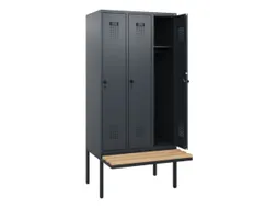 locker met bank,HxBxD 1950x900x815mm,3vak,vak B 300mm,draaigrendel