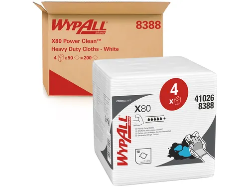 Poetsdoek WypAll X80 PowerClean 305x317mm 4x50vel wit 8388