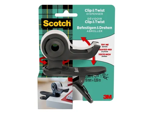 Plakbandhouder Scotch Clip C19 donkergrijs + 1 rol magic tape 19mmx8.8