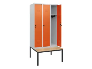 locker met bank,HxBxD 1950x900x815mm,3vak,vak B 300mm,draaigrendel - 2