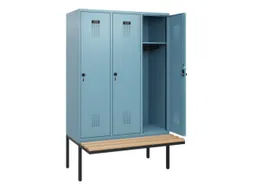 locker met bank,HxBxD 1950x1200x815mm,3vak,vak B 400mm,draaigrendel