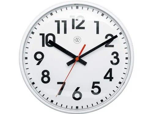 wandklok NXT diam. 26cm kunststof wit, witte wijzerplaat cijfers