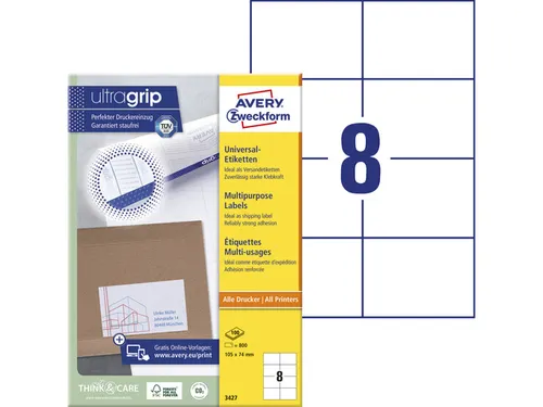 etiket Avery ILK 105x74mm 100 vel 8 etiketten per vel wit