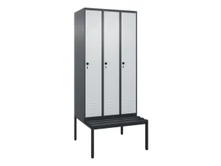 locker met bank,HxBxD 2120x900x815mm,3vak,vak B 300mm,draaigrendel - 1