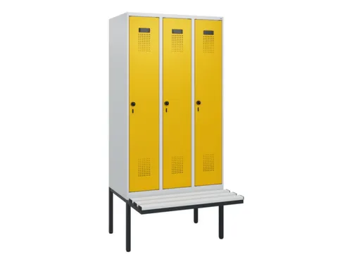locker met bank,HxBxD 1950x900x815mm,3vak,vak B 300mm,draaigrendel