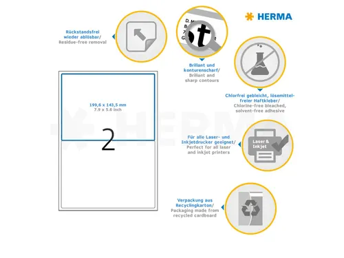 HERMA 10314 Verwijderbare etiketten A4 199,6x143,5mm Wit 200 stuks
