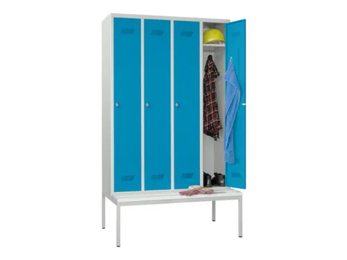 locker met bank,HxBxD 2150x1200x500mm,4vak,RAL7035,front RAL5012