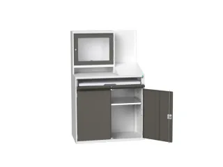 pc-kast monitorvak 1650x1050x550mm toetsenbordblad RAL7035+RAL7016 - 1