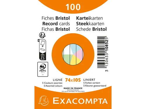 Flashcard Exacompta 74x105mm lijn 5 kleuren 100 vel