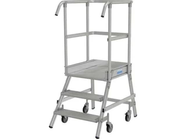 bordestrap,verrijdbaar,bordes H 0,75m,3treden,aluminium,4zwenkwielen