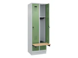 locker met bank,HxBxD 1950x600x815mm,2vak,vak B 300mm,draaigrendel