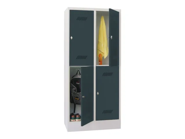 dubbeldekse locker,HxBxD 1850x800x500mm,2x2vak.,RAL7035,front RAL7016