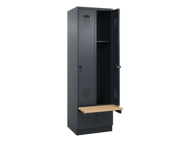 locker met bank,HxBxD 1950x600x815mm,2vak,vak B 300mm,draaigrendel