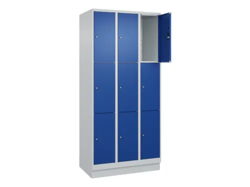lockerkast,HxBxD 1950x900x500mm,3x3vakken,vak B 300mm,cil.-slot,sokkel