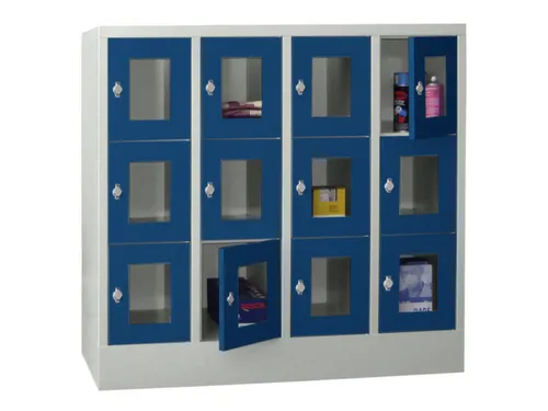 lockerkast,HxBxD 1187x1200x500mm,4x3vakken,RAL7035,front RAL5010